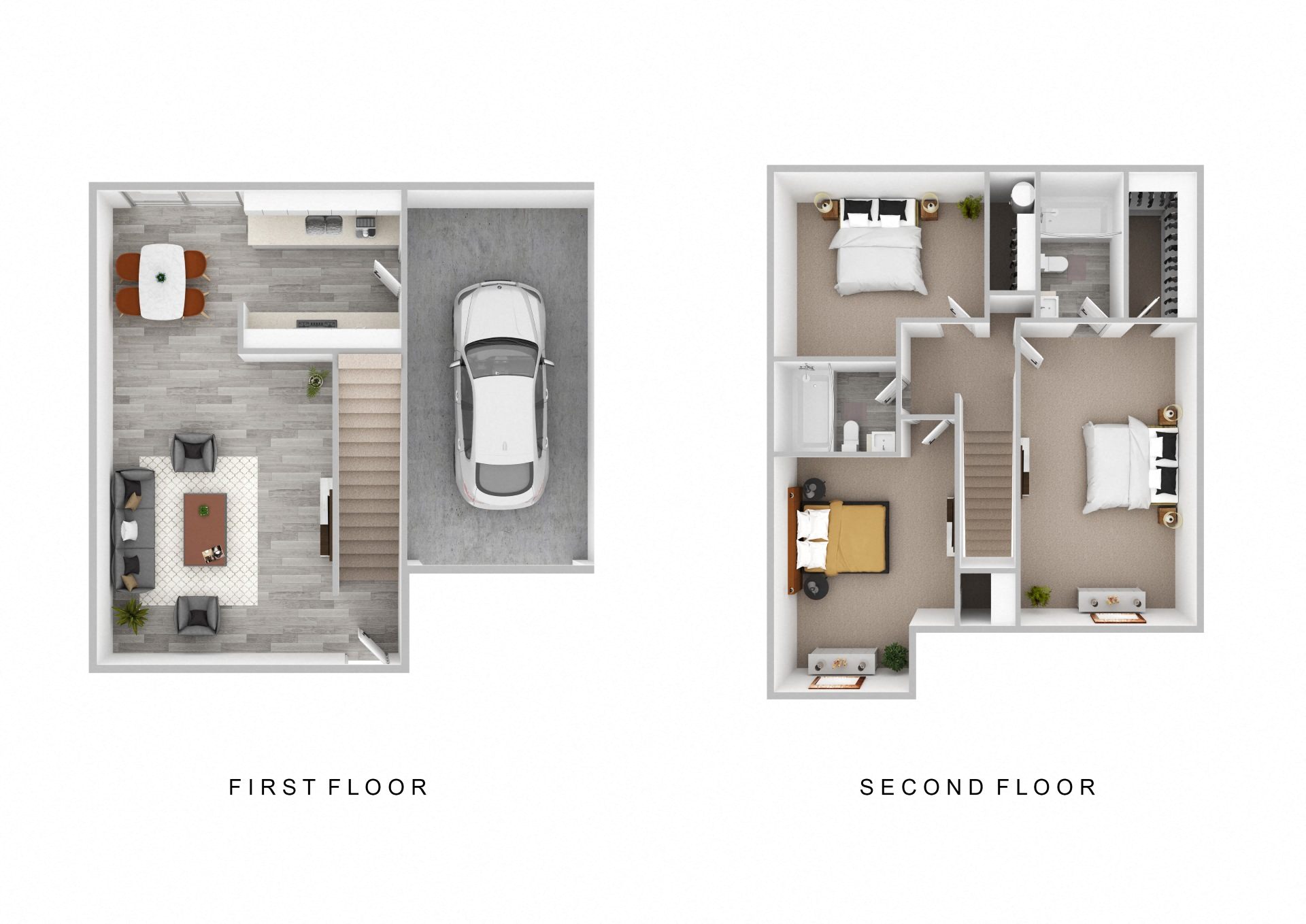 Evergreen Townhouses in Springfield, Oregon 3x2 3D Floor Plan